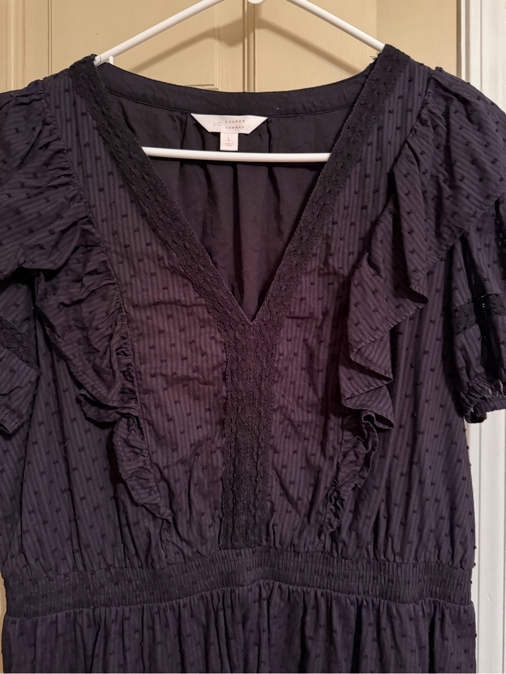 LC Lauren Conrad Black Ruffle V-Neck Mini Dress - Picture 2 of 7